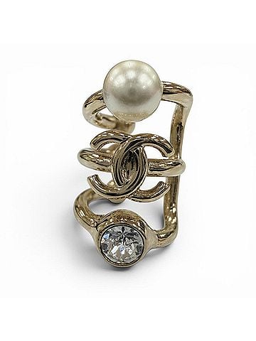 Chanel CHANEL B22C Coco Mark Faux Pearl & Rhinestone Triple Strand Ear Cuff Earrings, Gold, Made in Italy, Women's, with Dust Bag (view 1)