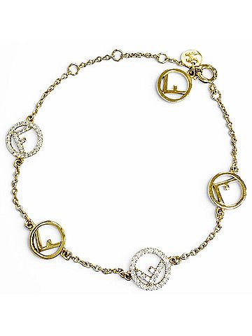 Fendi FENDI 8AG761 F is Fendi Bracelet, Logo Plate, Rhinestones, Gold, Made in Italy, Women's, with Box (view 1)