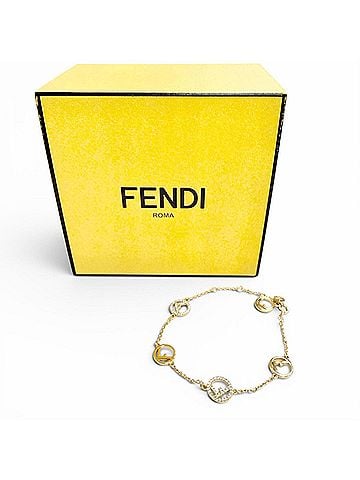 Fendi FENDI 8AG761 F is Fendi Bracelet, Logo Plate, Rhinestones, Gold, Made in Italy, Women's, with Box (view 2)