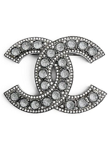 Chanel CHANEL C23B Coco Mark Rhinestone Gunmetal Brooch, Silver, Made in France, Women's, Comes with Box, Highly Recommended! (view 1)