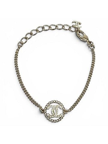 Chanel CHANEL A25B ABG297 Rhinestone Coco Mark Bracelet, Gold, Made in France, Women's, with Box and Dust Bag. (view 1)