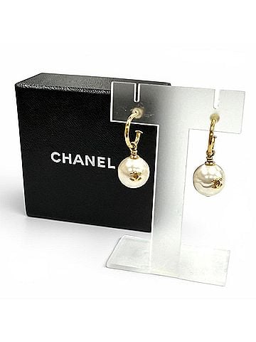 Chanel CHANEL Vintage Coco Mark Pearl Earrings, White Gold, Women's, with Box (view 2)