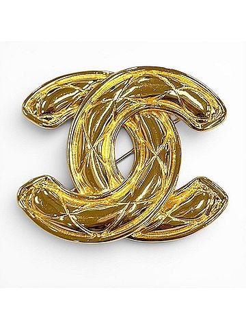 Chanel CHANEL Vintage Coco Mark Matelassé Brooch, Gold, Made in France, Women's Accessory (view 1)