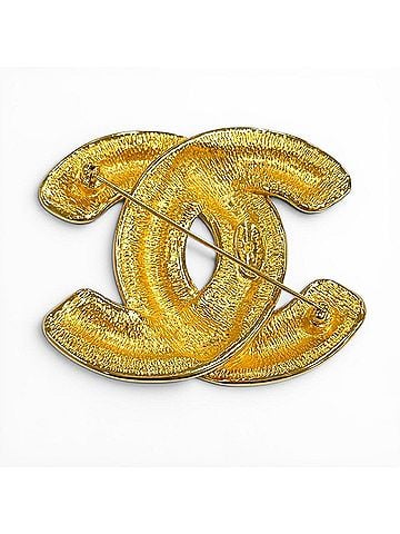 Chanel CHANEL Vintage Coco Mark Matelassé Brooch, Gold, Made in France, Women's Accessory (view 2)