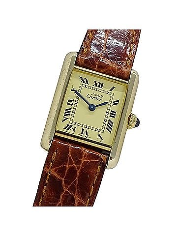 Cartier Cartier women's watch, Must Tank SM, vermeil quartz, 925 leather, W1003153, square shape. (view 1)