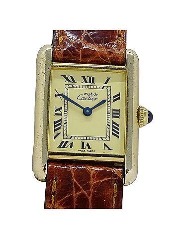 Cartier Cartier women's watch, Must Tank SM, vermeil quartz, 925 leather, W1003153, square shape. (view 2)