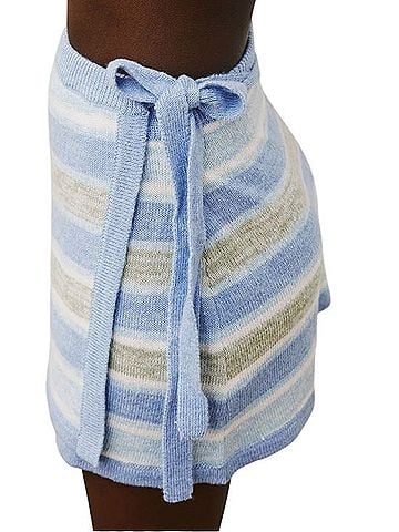Sabo Striped Blue Wrap Mini Skirt Denim Skirt (view 2)