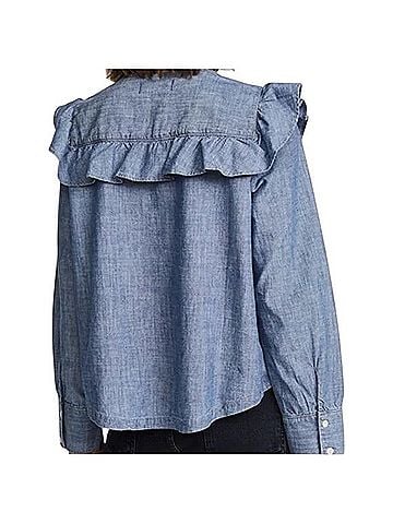 Madewell Chambray Ruffle Yoke Button Up Top Long Sleeve T-Shirt (view 2)