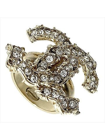 Chanel Chanel Coco Mark Rhinestone Ring, Metal, Approx. 1cm, C20C Gold, Women's (view 1)