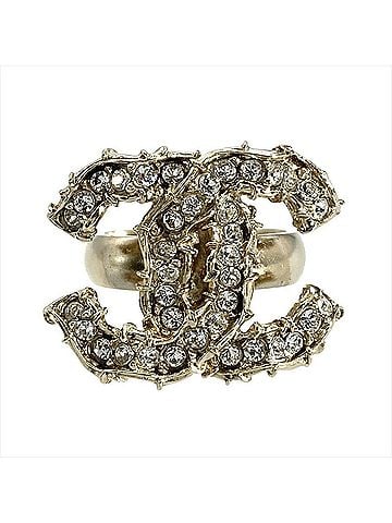 Chanel Chanel Coco Mark Rhinestone Ring, Metal, Approx. 1cm, C20C Gold, Women's (view 2)