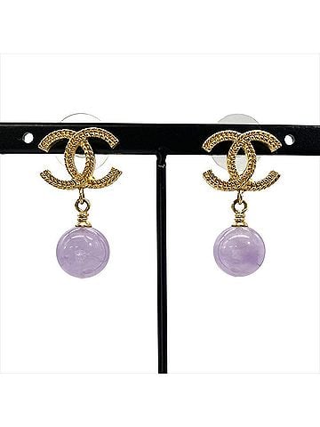 Chanel Chanel Coco Mark Swing Earrings, 13A Purple, Gold Hardware, Colored Stone, Women's. (view 1)