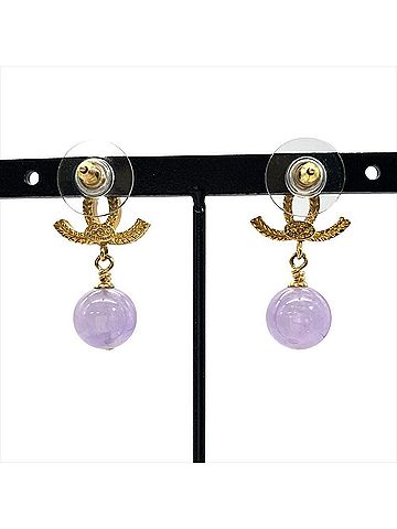 Chanel Chanel Coco Mark Swing Earrings, 13A Purple, Gold Hardware, Colored Stone, Women's. (view 2)