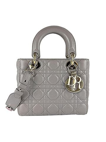 Christian Dior Christian Dior Lady handbag/shoulder bag, lambskin, gray/gold, women's, z9945 (view 1)