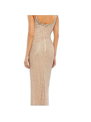 Mac Duggal Shimmering Beige Maxi Dress Cocktail Dress (view 2)