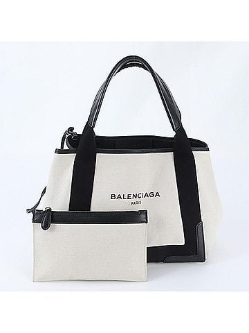 Balenciaga Balenciaga Navy Cabas 339933 Leather Canvas Tote Bag Handbag Shoulder for Women (view 1)