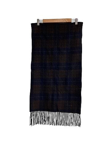 Hermès HERMES Checkered 100% Cashmere Fringe Scarf, Brown/Navy, Men's/Women's (view 1)