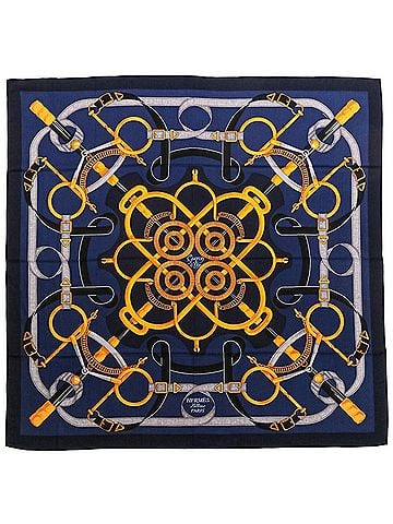 Hermès Hermes Eperon d'Or (Golden Spur) Carre 140 Cashmere Silk Geant Large Scarf, Dark Navy, Women's (view 1)