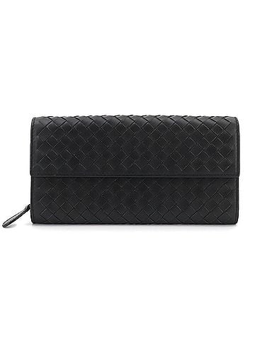 Bottega Veneta Bottega Veneta Intrecciato Bi-fold Long Wallet, Leather, Black (view 1)