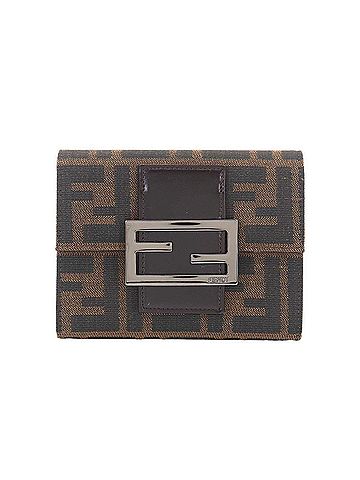Fendi Fendi Zucca Tri-fold Wallet, Canvas and Leather, Brown, 8M0023, Gunmetal Hardware (view 1)