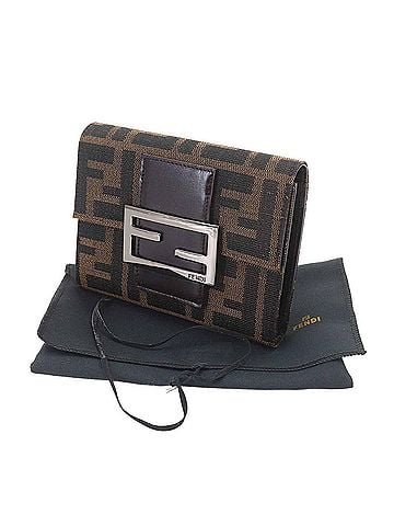 Fendi Fendi Zucca Tri-fold Wallet, Canvas and Leather, Brown, 8M0023, Gunmetal Hardware (view 2)