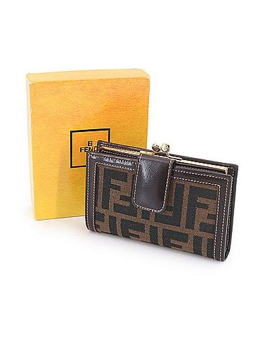 Fendi Fendi Zucca Bi-fold Wallet, Canvas and Leather, Brown Black, 2251 01692 079, Gold Hardware, Wallet (view 2)