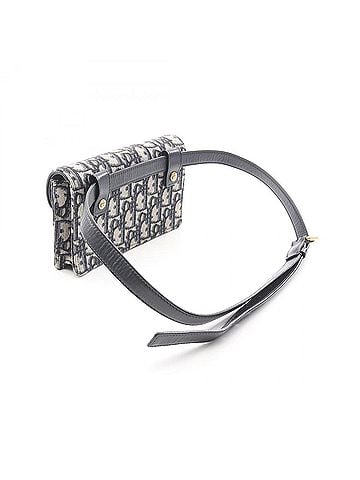 Christian Dior Christian Dior Dior SADDLE Saddle Bag, Oblique Jacquard Waist Body Handbag, Canvas Leather, Women's, White/Navy (view 2)