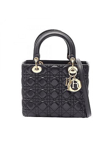 Christian Dior Christian Dior Dior LADY DIOR Lady Medium Cannage 2-Way Handbag Leather for Women Black (view 1)