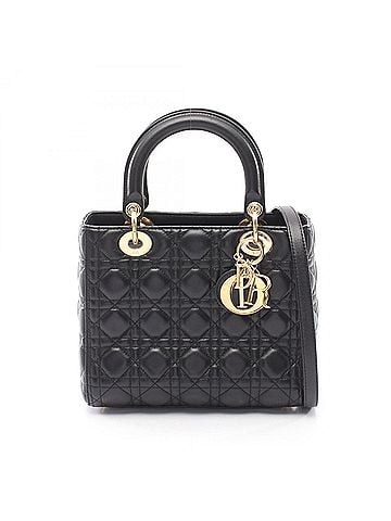 Christian Dior Christian Dior Dior LADY DIOR Medium 2-Way Handbag, Leather, Women's, Black (view 1)