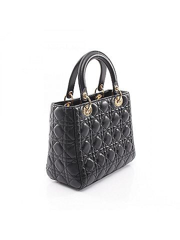 Christian Dior Christian Dior Dior LADY DIOR Medium 2-Way Handbag, Leather, Women's, Black (view 2)