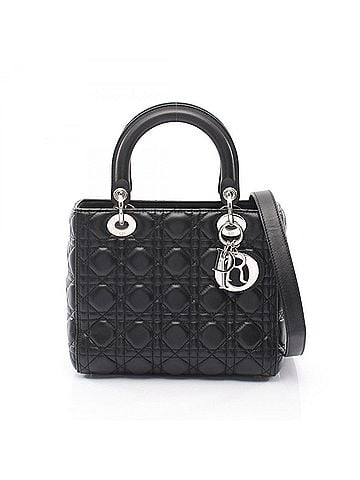 Christian Dior Christian Dior Dior LADY DIOR Medium 2-Way Handbag, Leather, Women's, Black (view 1)