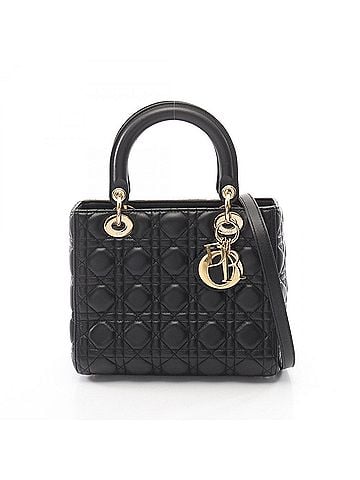 Christian Dior Christian Dior Dior LADY DIOR Cannage 2-Way Handbag, Leather, Women's, Black (view 1)