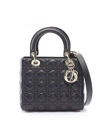 Christian Dior Christian Dior Dior LADY DIOR Cannage 2-Way Handbag, Lambskin Leather, Women's, Black (view 1)