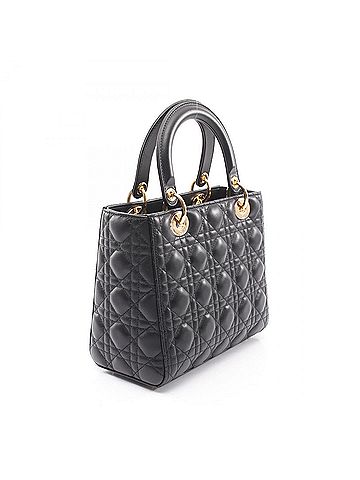 Christian Dior Christian Dior Dior LADY DIOR Cannage 2-Way Handbag, Lambskin Leather, Women's, Black (view 2)