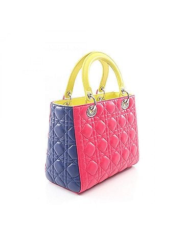 Christian Dior Christian Dior Dior LADY DIOR Cannage 2-Way Handbag, Lambskin Leather, Women's, Pink, Blue, Yellow (view 2)