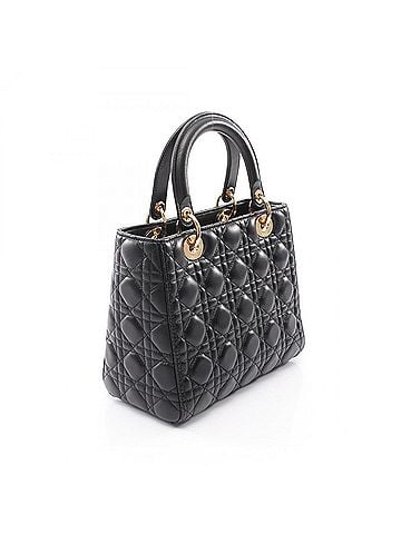 Christian Dior Christian Dior Dior LADY DIOR 2-Way Handbag, Leather, Women's, Black (view 2)