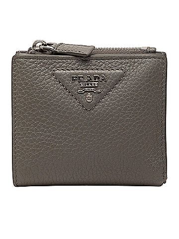 Prada Prada Triangle Logo Bi-fold Wallet Compact Gray Vitello Daino Leather Women's PRADA (view 1)