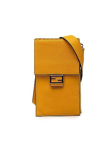 Fendi Fendi Logo Phone Pouch, Crossbody Shoulder Bag, 7AS034, Yellow Leather, Women's FENDI (view 1)