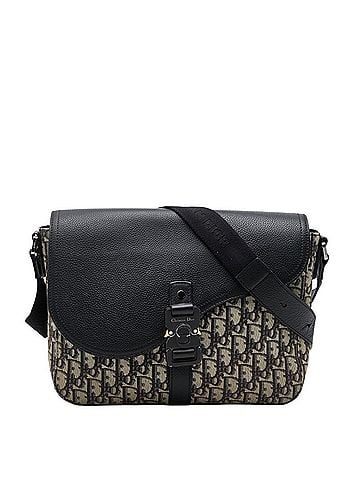 Christian Dior Christian Dior Dior Oblique Saddle Logo Jacquard Crossbody Shoulder Bag, Black/Beige Canvas Leather, Women's. (view 1)