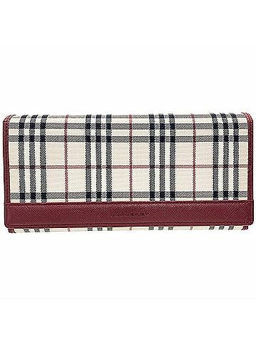 Burberry Burberry Check Long Wallet, Nylon Canvas and Leather, Beige Wine Red, Bi-fold Women's, YY-17238 (view 1)