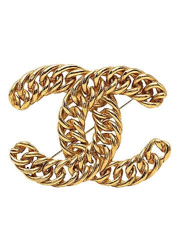 Chanel Chanel Vintage Coco Mark Chain Motif Brooch, Gold Plated, Women's CHANEL (view 1)