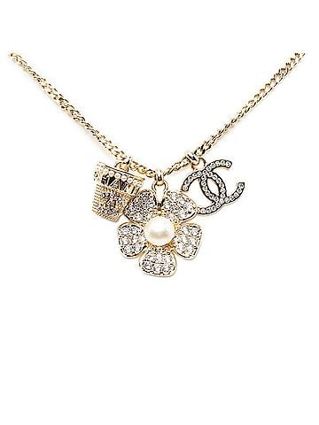 Chanel Chanel Coco Mark Flower Motif Chain Pendant Necklace, B23S Engraving, Gold Plated Rhinestone, Faux Pearl, Women's CHANEL (view 1)