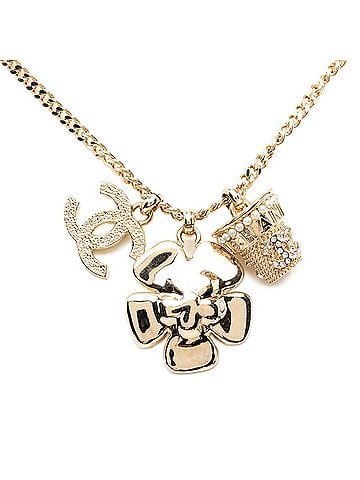 Chanel Chanel Coco Mark Flower Motif Chain Pendant Necklace, B23S Engraving, Gold Plated Rhinestone, Faux Pearl, Women's CHANEL (view 2)