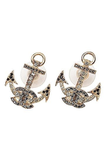 Chanel Chanel Coco Mark Anchor Motif Stud Earrings, 18A Stamped, Gold, Black Plated Rhinestones, Women's CHANEL (view 1)