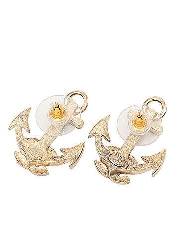 Chanel Chanel Coco Mark Anchor Motif Stud Earrings, 18A Stamped, Gold, Black Plated Rhinestones, Women's CHANEL (view 2)