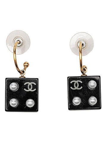 Chanel Chanel Coco Mark Earrings, Gold and Black Plated, Faux Pearl, Plastic, Women's. (view 1)