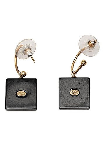 Chanel Chanel Coco Mark Earrings, Gold and Black Plated, Faux Pearl, Plastic, Women's. (view 2)