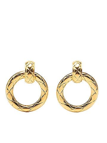 Chanel Chanel Vintage Matelassé Hoop Earrings, Gold Plated, Women's CHANEL (view 1)