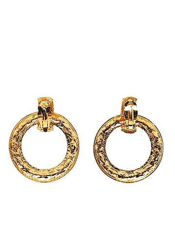 Chanel Chanel Vintage Matelassé Hoop Earrings, Gold Plated, Women's CHANEL (view 2)