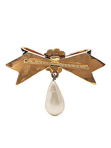 Chanel Chanel Camellia Ribbon Motif Brooch, Gold and Black Plated, Faux Pearl, Women's. (view 2)