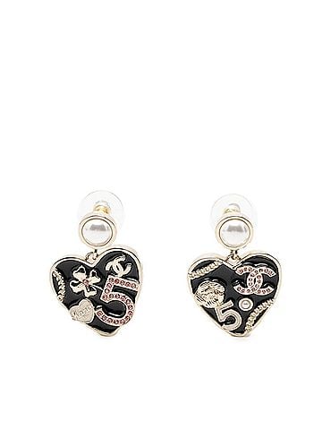 Chanel Chanel Coco Mark Camellia No. 5 Heart Motif Earrings Gold Black Pink Plated Faux Pearl Rhinestone Women's CHANEL (view 1)